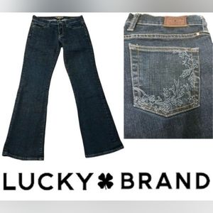 Lucky Brand Sweet And Low Dark Wash Embroidered Pocket Boot Cut Jeans size 4/27